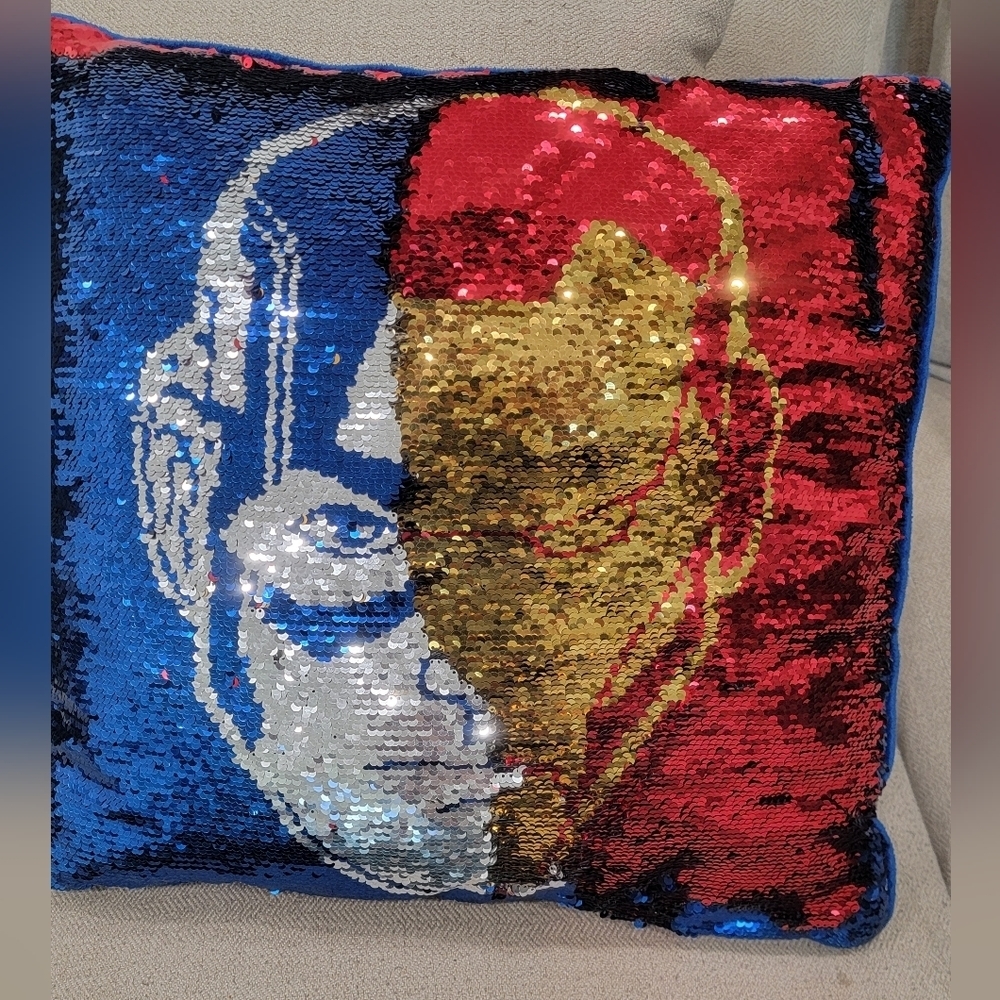 Marvel Sequin Flip Pillow Avengers Iron Man Captain America Blue/Silver/Red/Gold